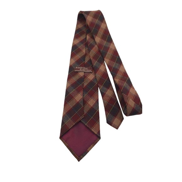 Wool Cambridge Collection Men's Plaid Tie In Brown & Red - Picture 3 of 7